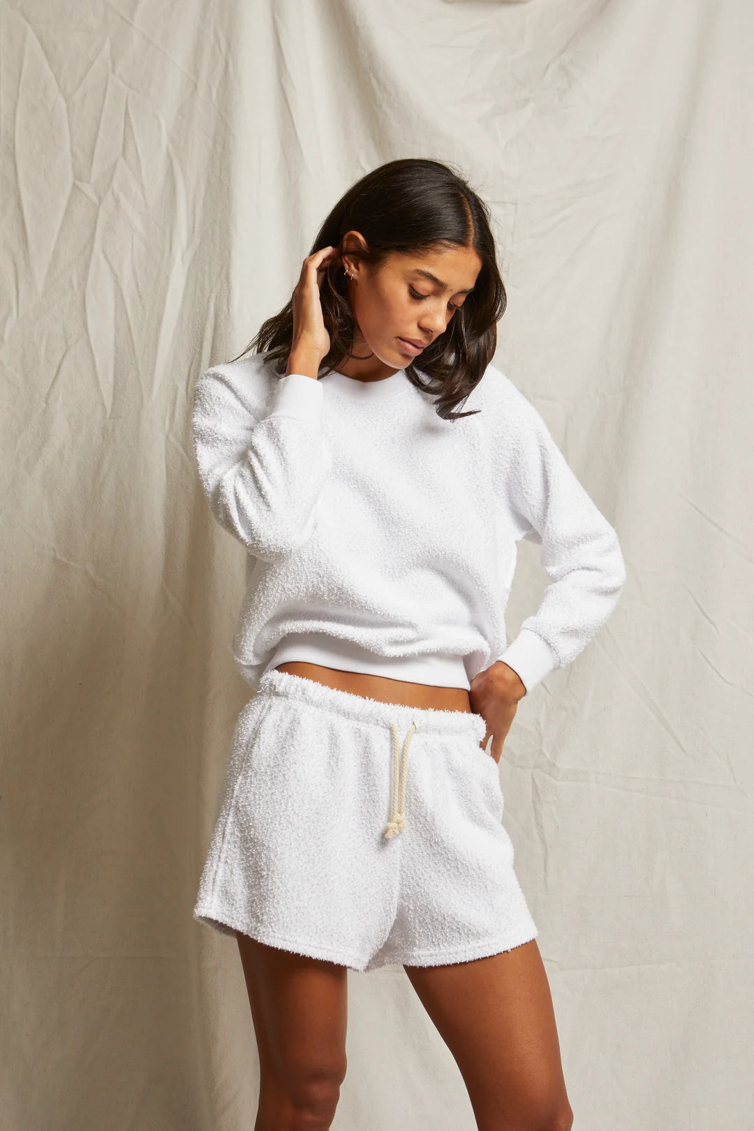 dani summer boucle drawstring short by perfectwhitetee - white