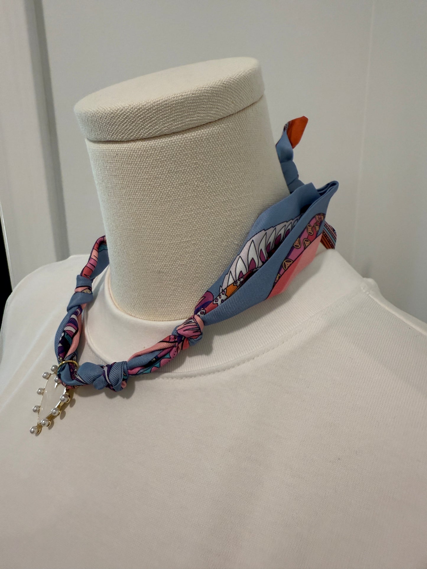 Scarf Charm Necklace - Single Charm Dusty Blue + Pink