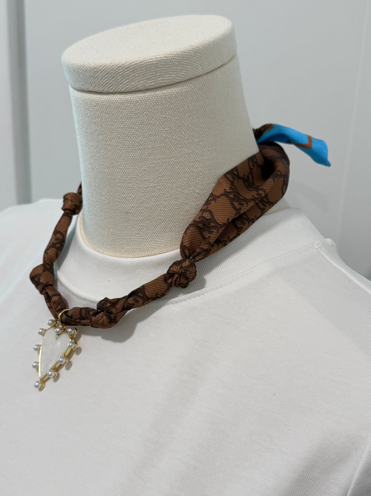 Scarf Charm Necklace - Designer Brown + Blue