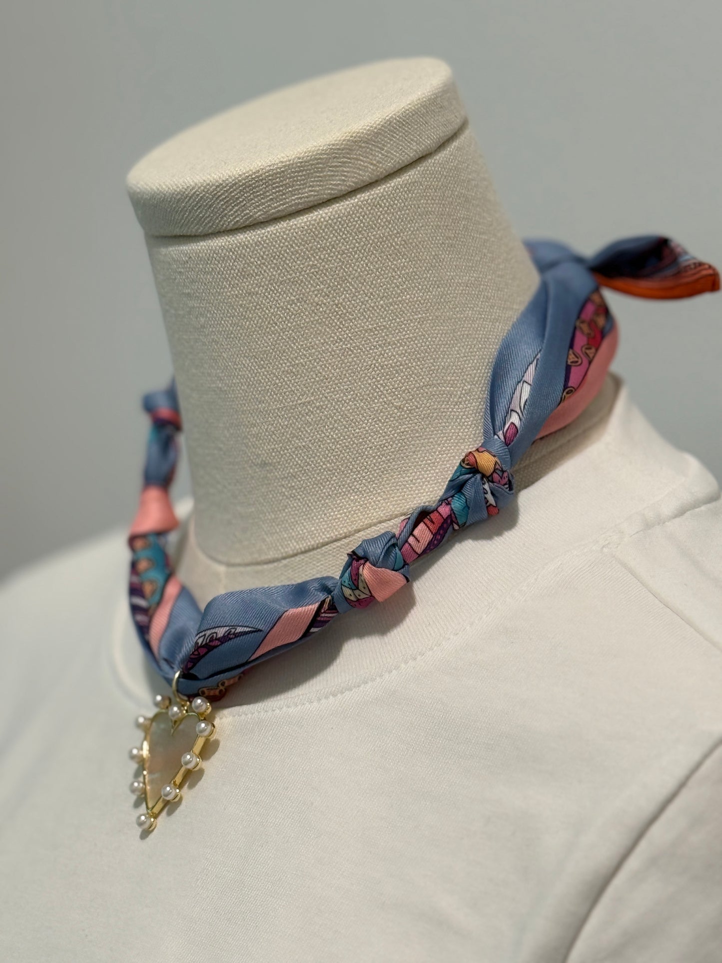 Scarf Charm Necklace - Single Charm Dusty Blue + Pink