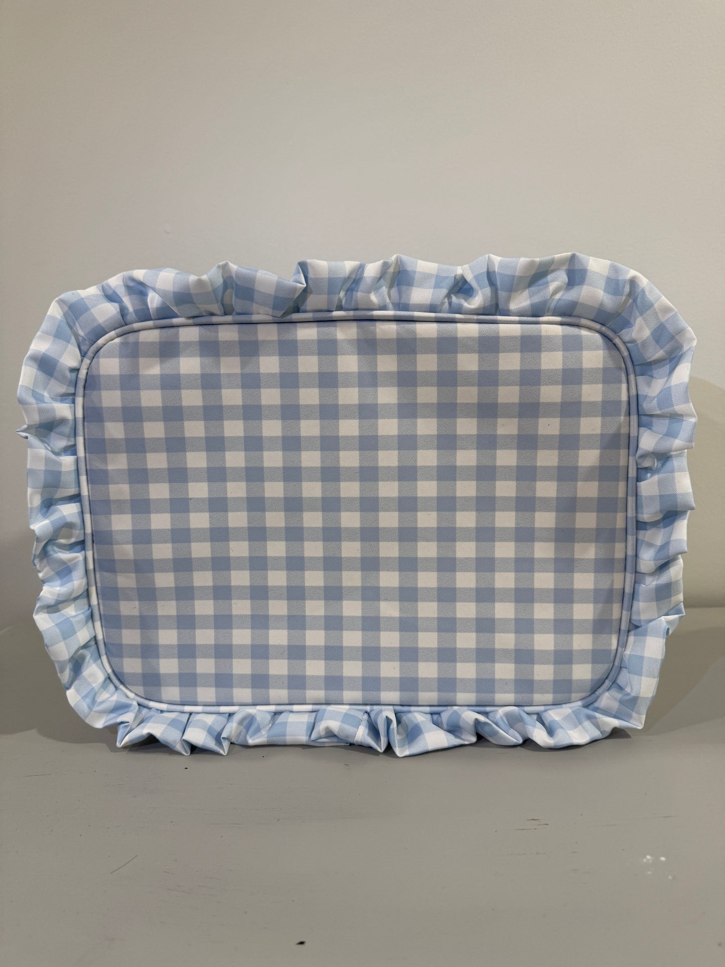 Gingham Ruffle Pouch Cosmetic Bag - Blue, Extra Large