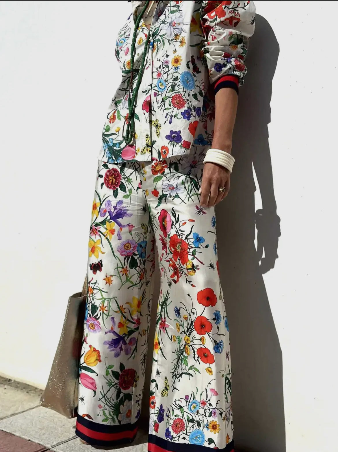 Floral Printed Set with Stripe Hem Detail