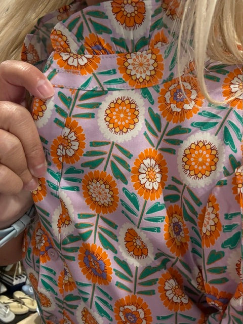 Floral Ruffle Neck Button Shirt Maxi Dress by Karlie