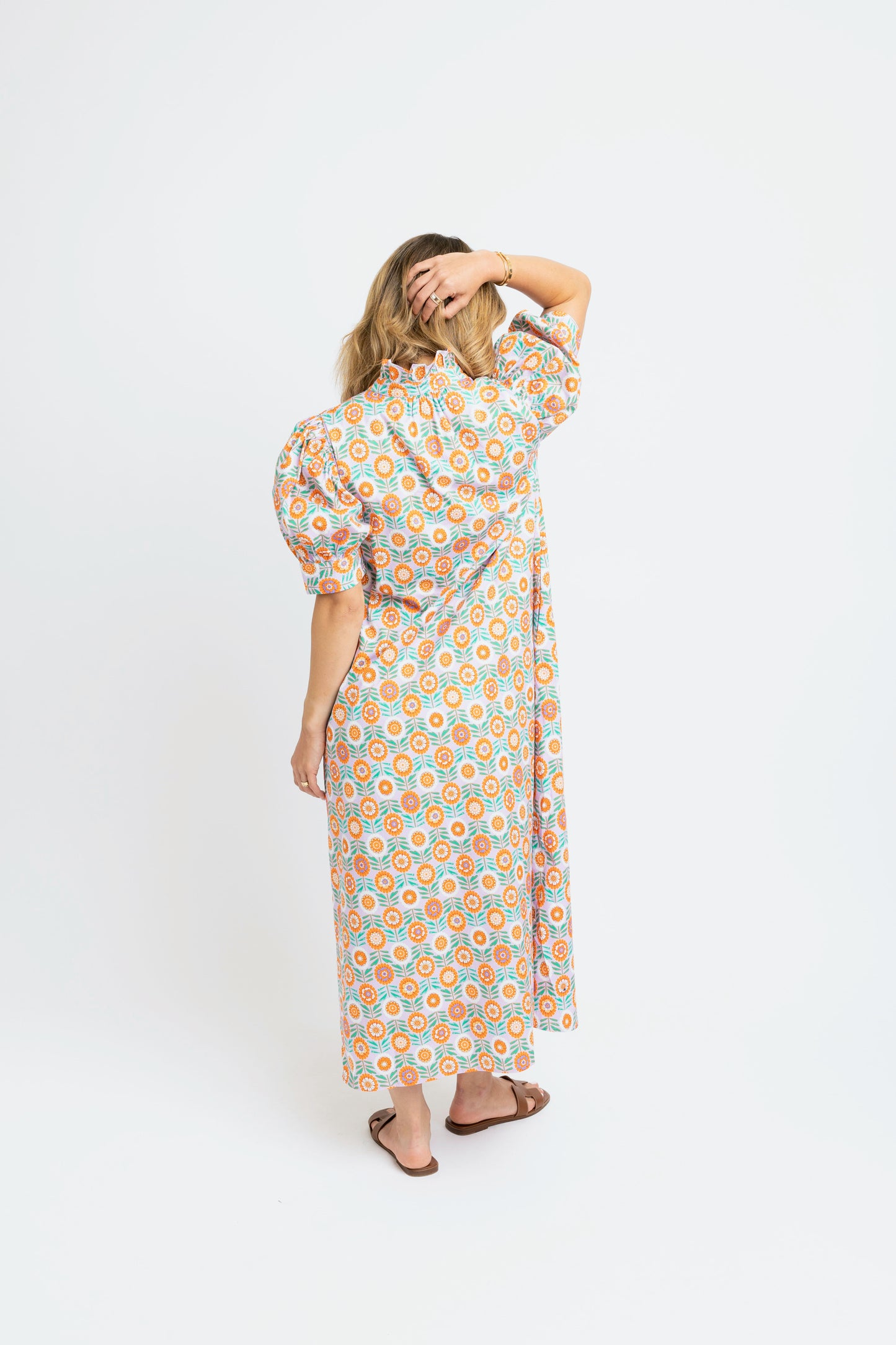 Floral Ruffle Neck Button Shirt Maxi Dress by Karlie