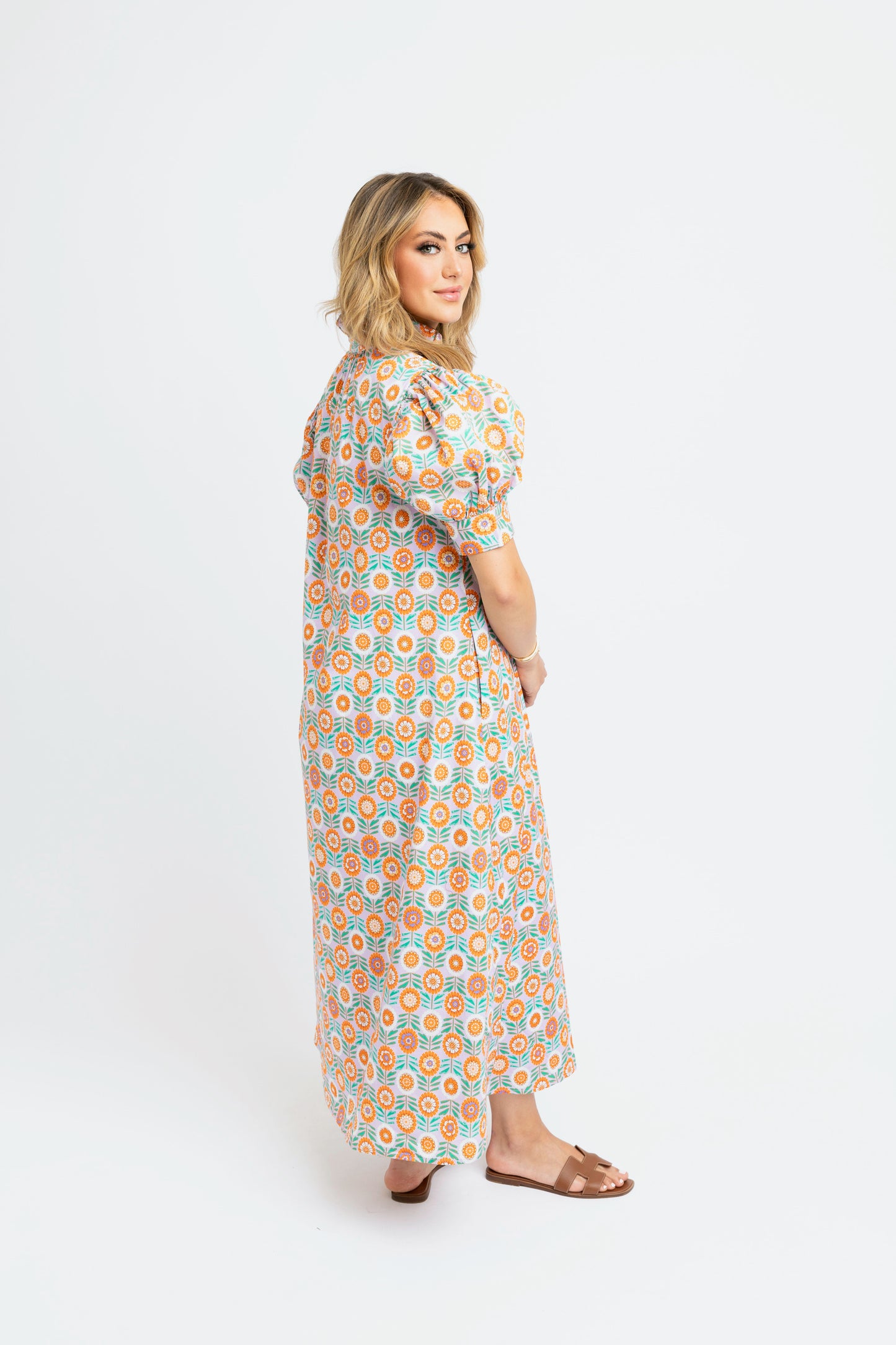 Floral Ruffle Neck Button Shirt Maxi Dress by Karlie