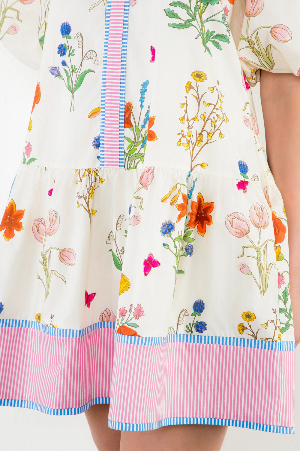 THML Puff Sleeve Floral Stripe Dress