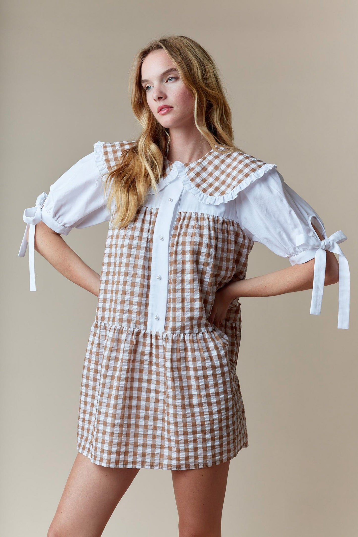 Gingham Printed Tiered Mini Dress