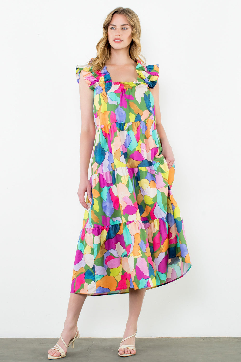 THML Watercolor Ruffle Tank Dress