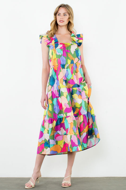 THML Watercolor Ruffle Tank Dress