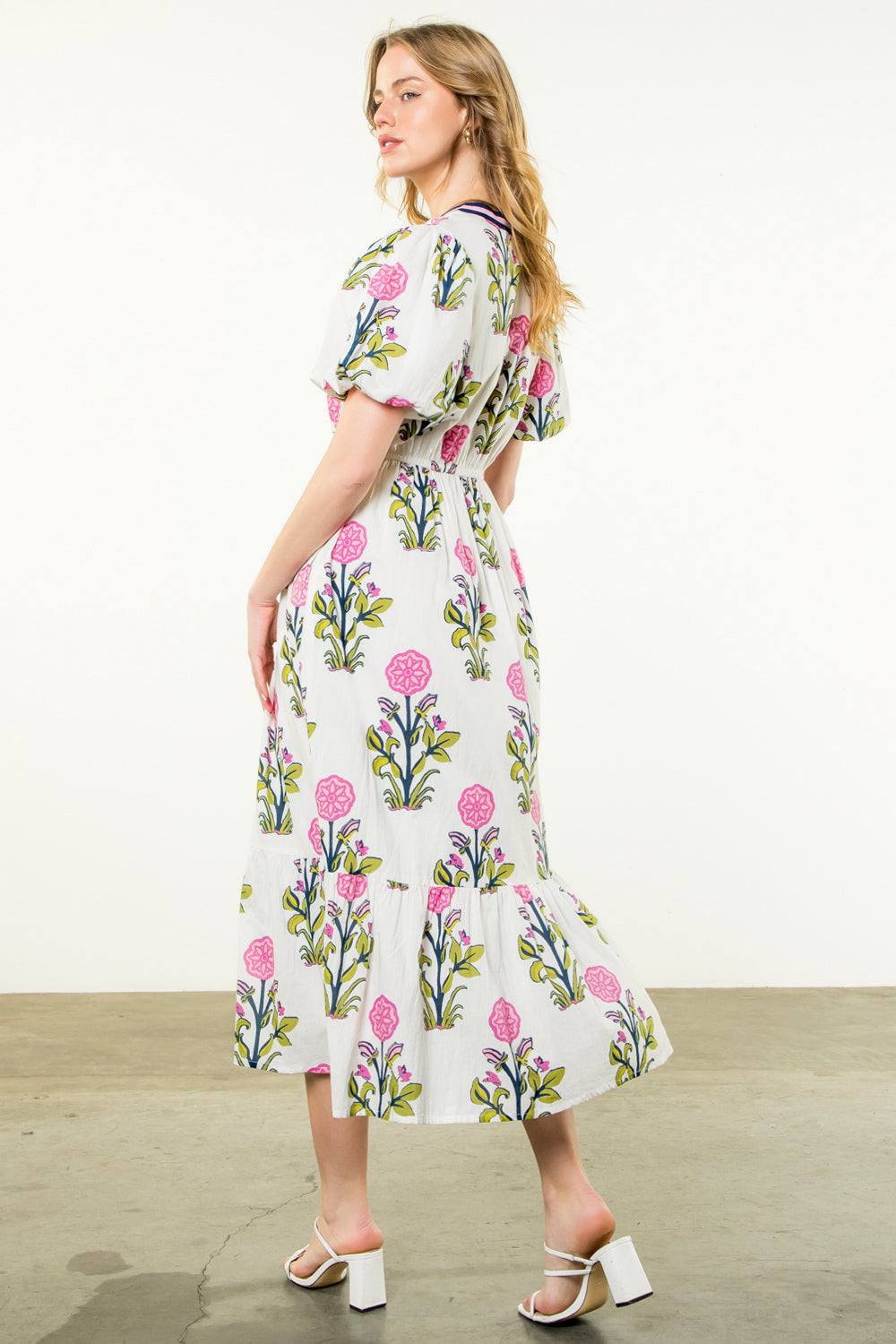 THML Puff Sleeve Flower Print Maxi Dress