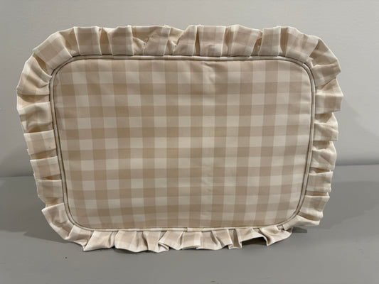 Gingham Ruffle Pouch Cosmetic Bag - Beige, Extra Large
