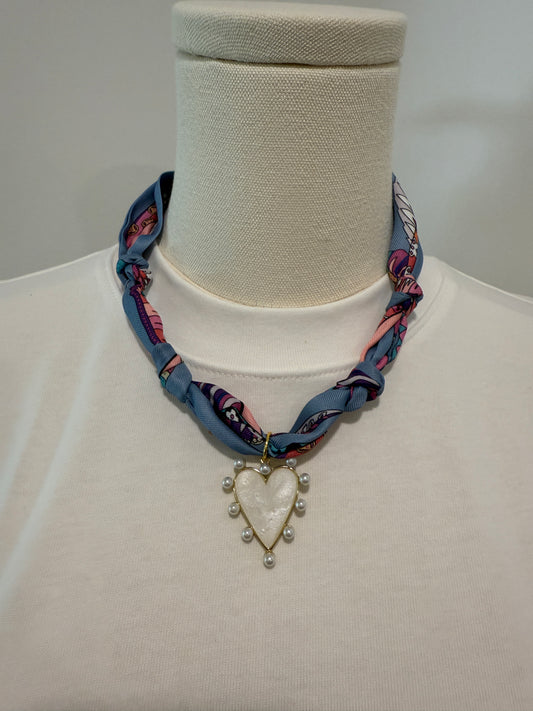 Scarf Charm Necklace - Single Charm Dusty Blue + Pink