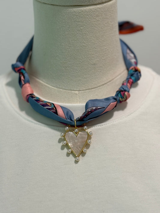 Scarf Charm Necklace - Single Charm Dusty Blue + Pink
