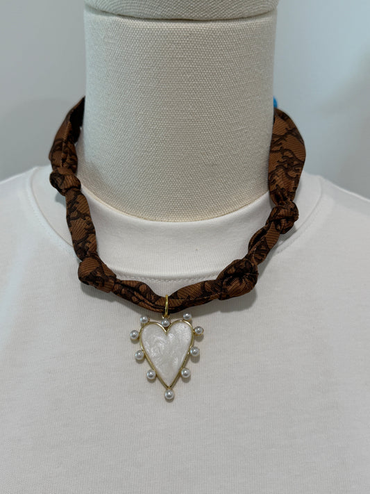 Scarf Charm Necklace - Designer Brown + Blue