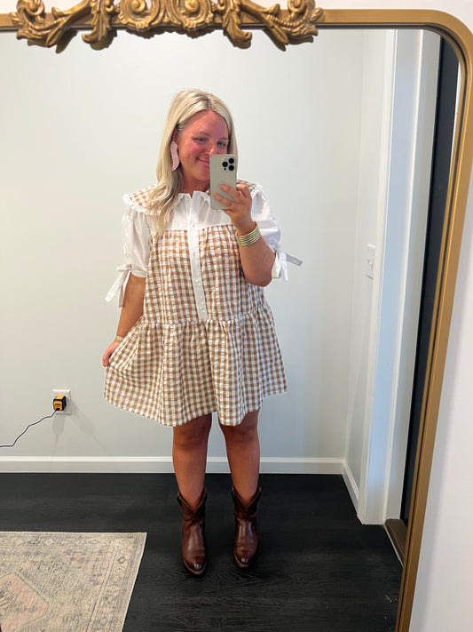 Gingham Printed Tiered Mini Dress