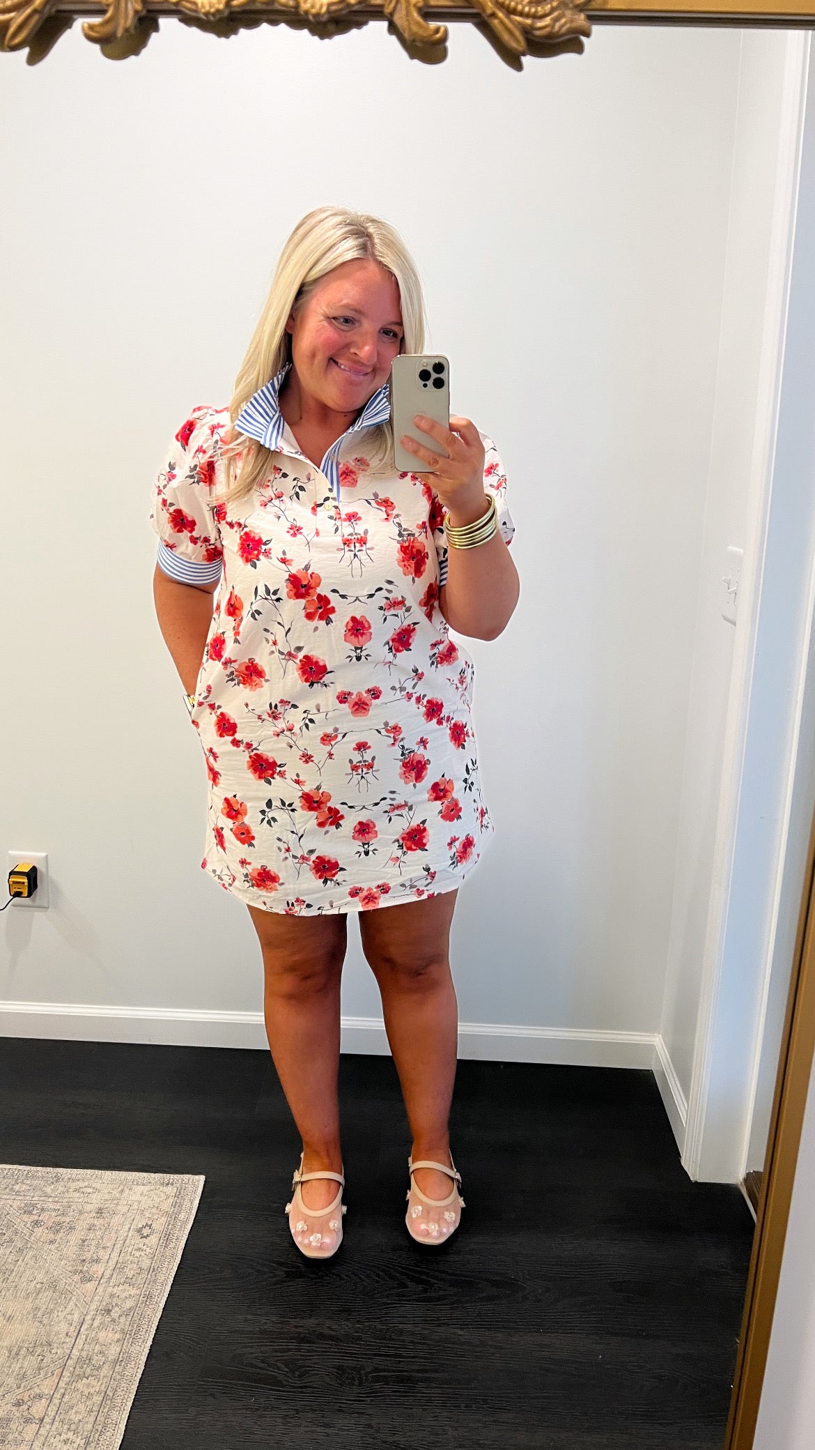 Garden Floral Ruffle Collared Mini Dress - Coral