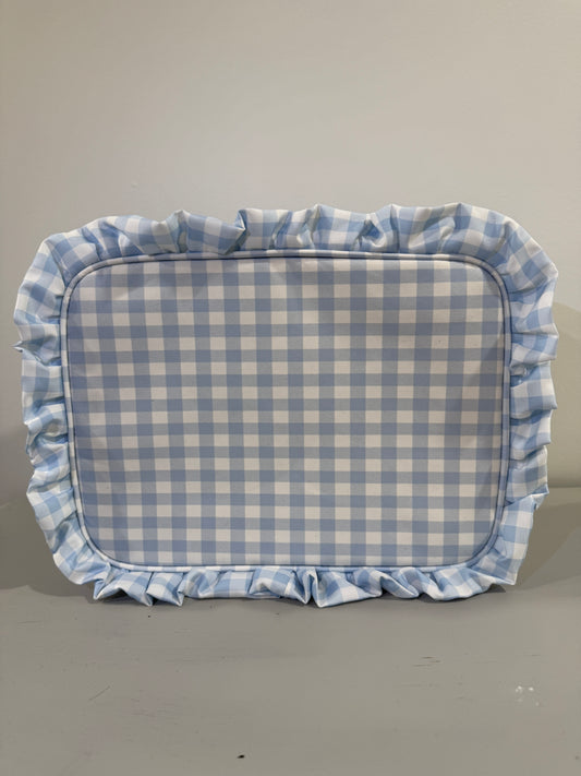 Gingham Ruffle Pouch Cosmetic Bag - Blue, Extra Large