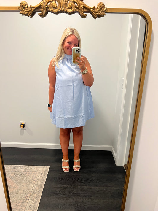 Pearly Powder Blue Bow Dress