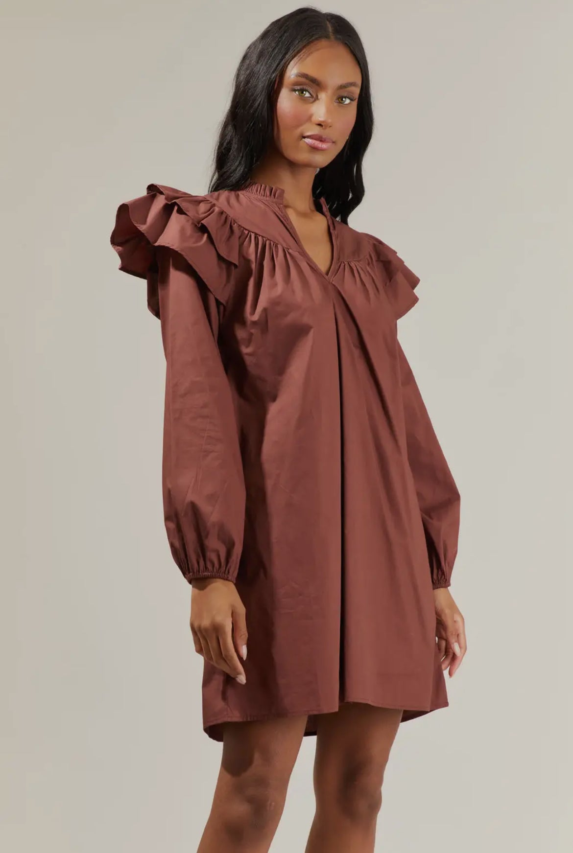 Prissy Poplin Ruffle Mini Dress
