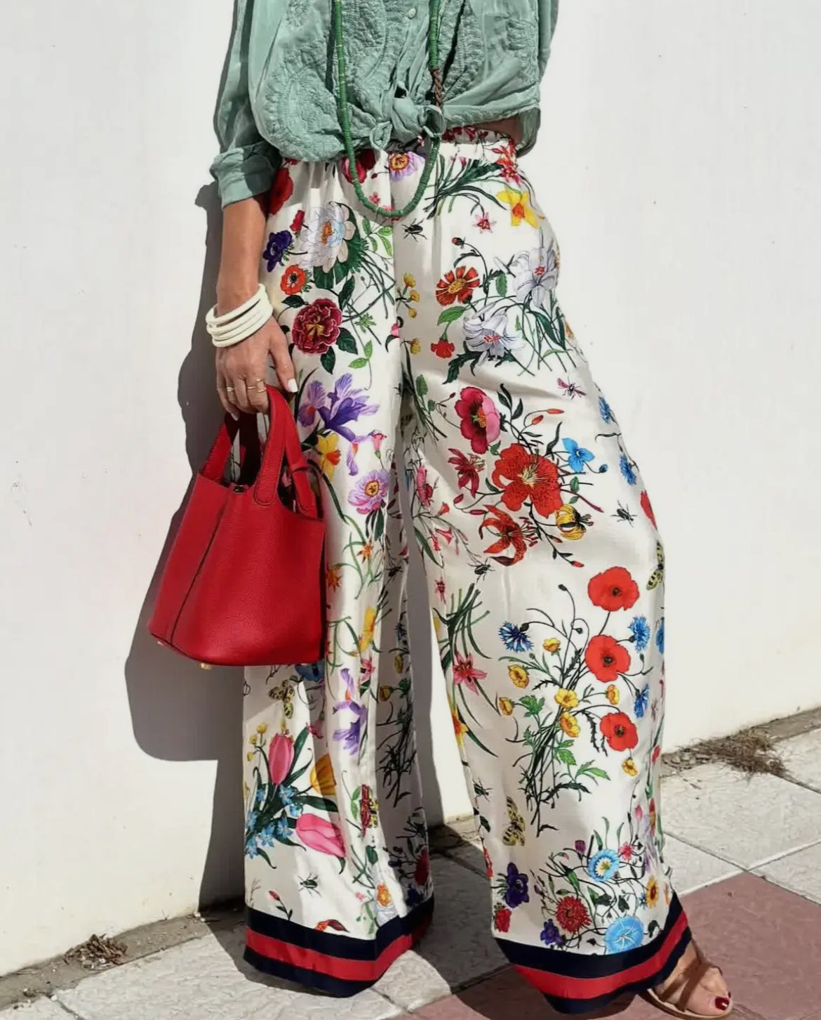 Floral Printed Set with Stripe Hem Detail