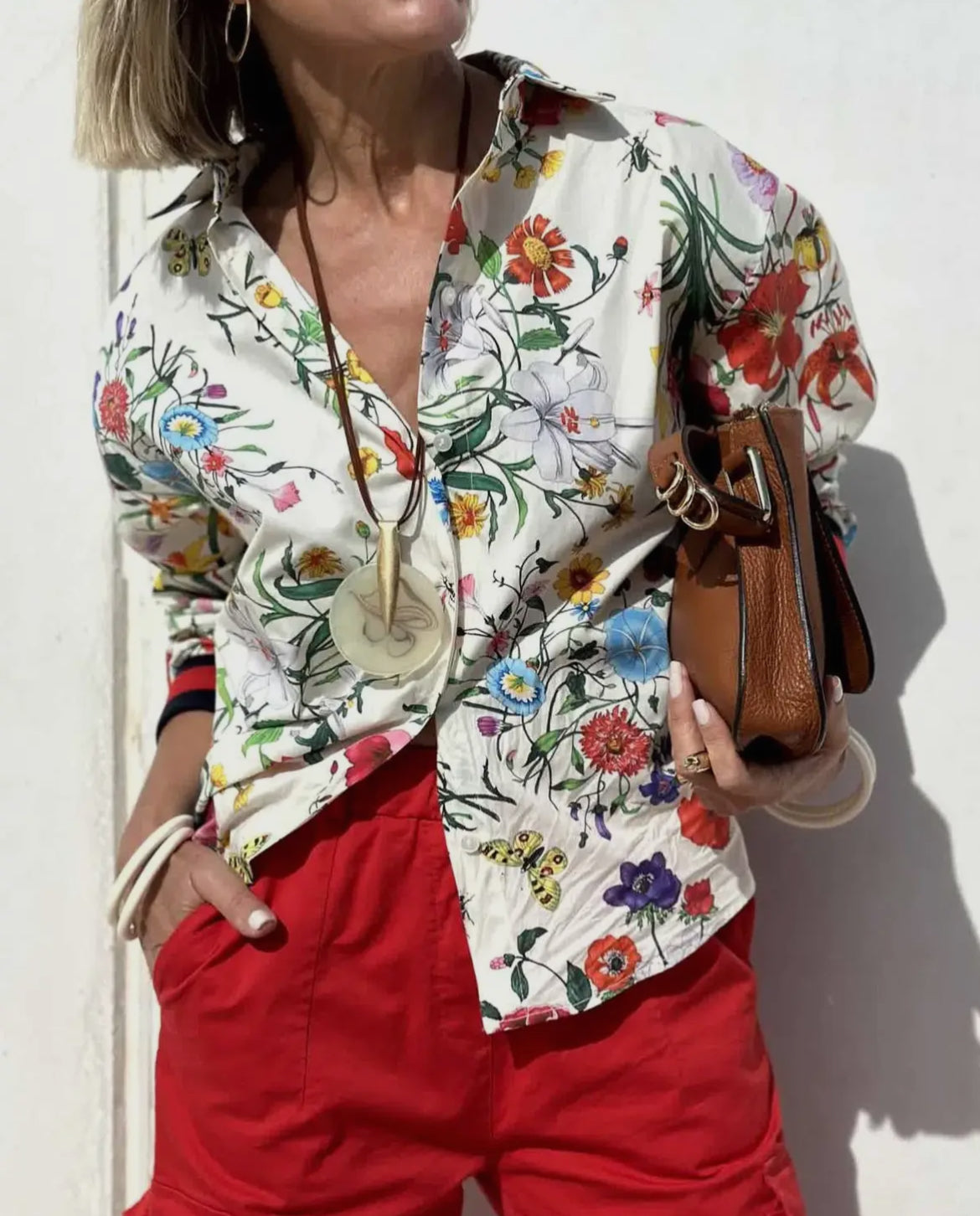 Floral Printed Set with Stripe Hem Detail