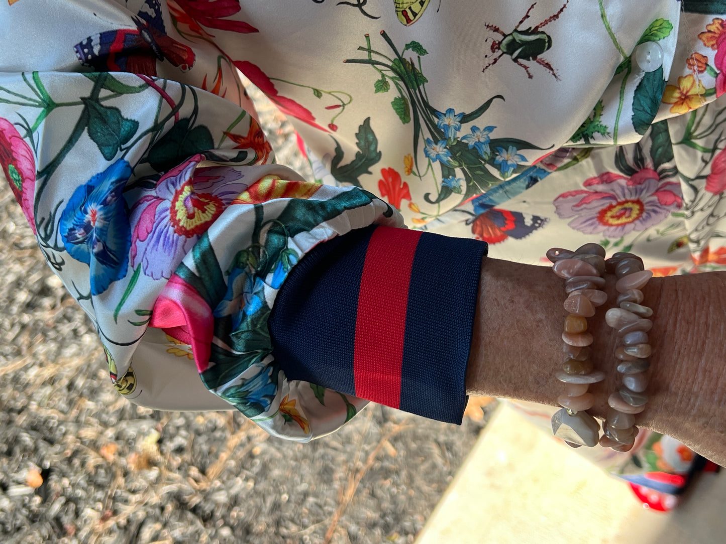 Floral Printed Set with Stripe Hem Detail