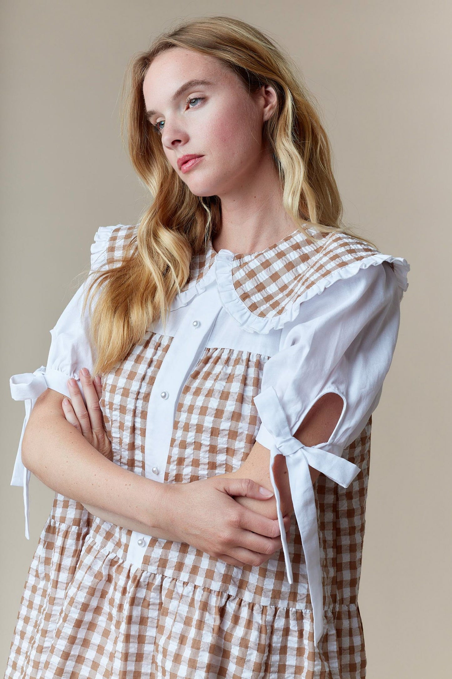 Gingham Printed Tiered Mini Dress