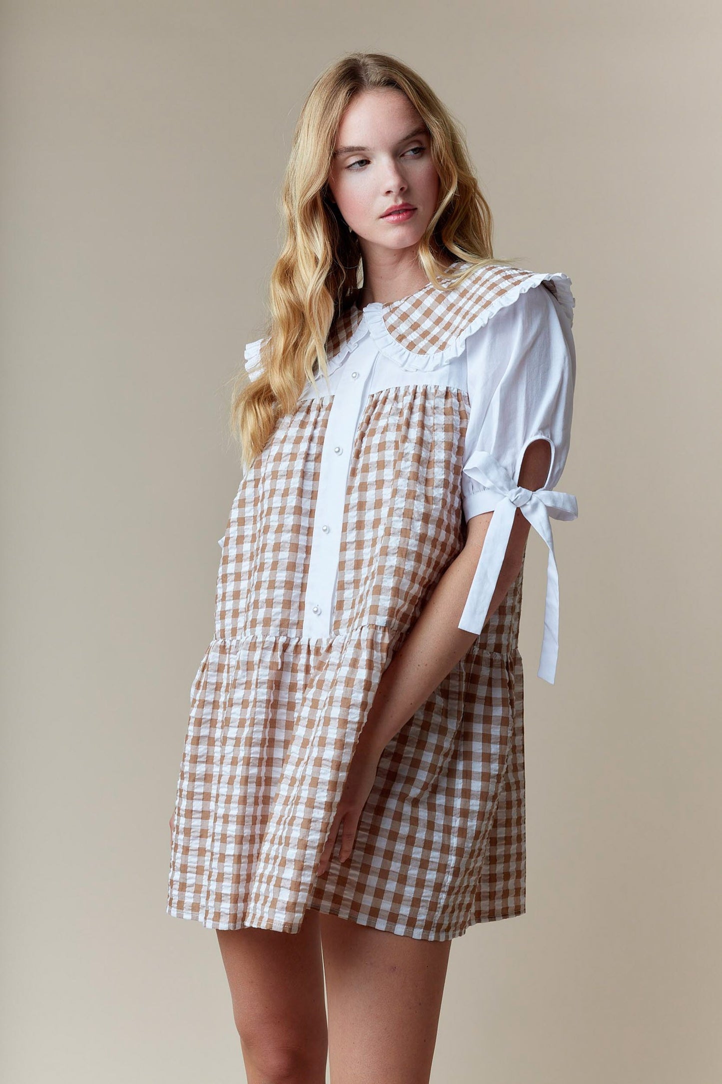 Gingham Printed Tiered Mini Dress