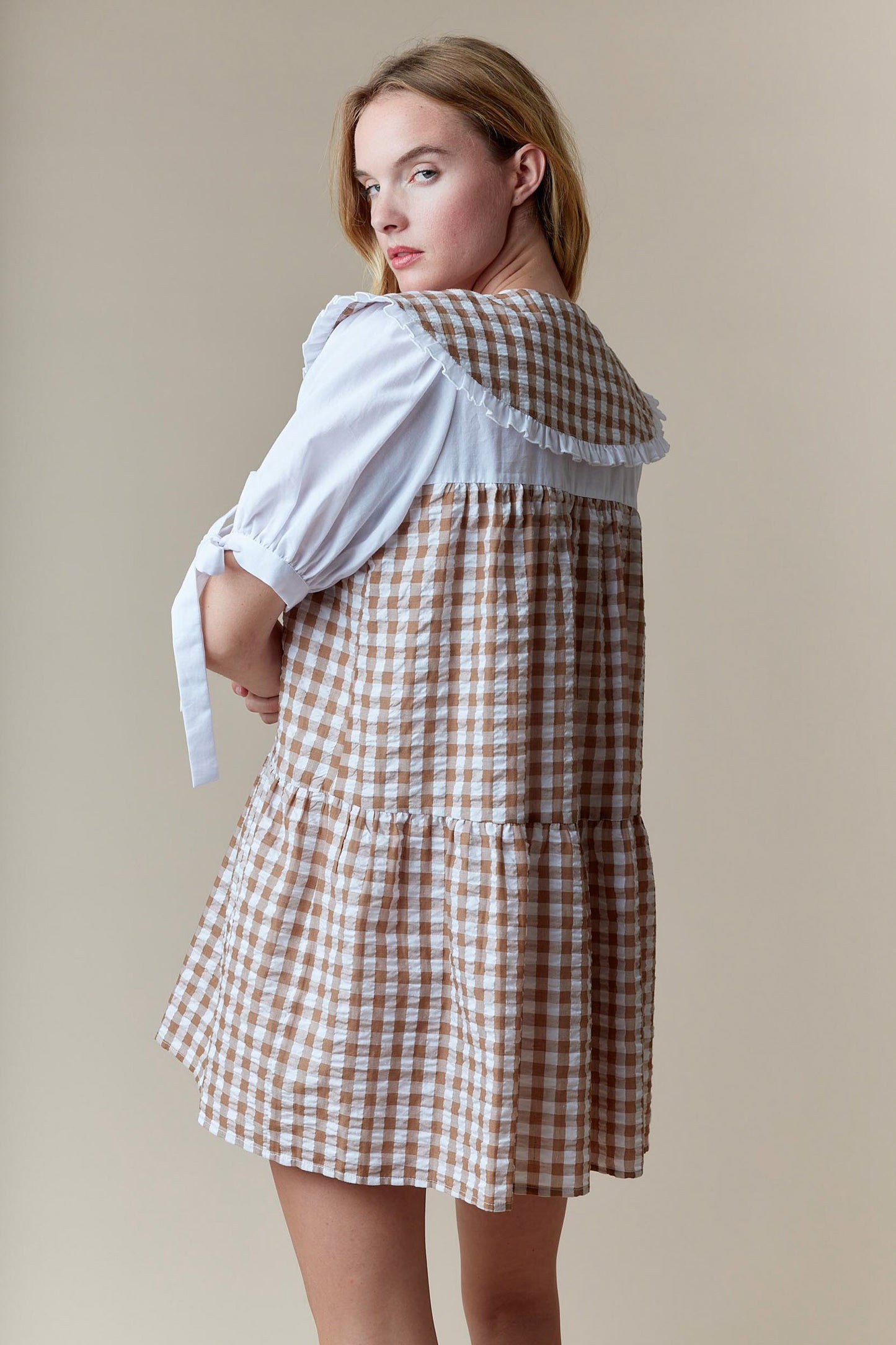 Gingham Printed Tiered Mini Dress