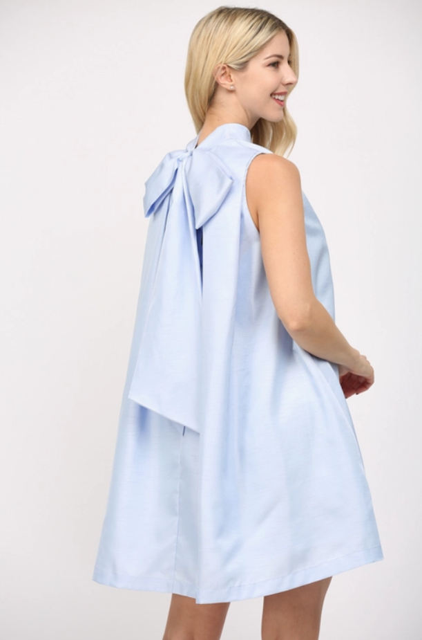 Pearly Powder Blue Bow Dress