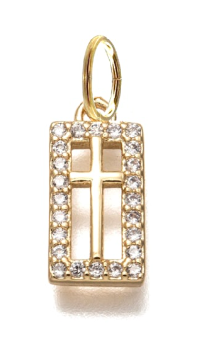 Rectangle Pave Border Cross Charm