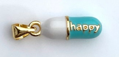 Turquoise and White Enamel Happy Pill Charm